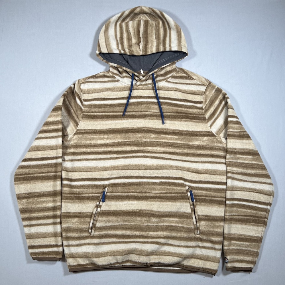 Chubbies Mens XL Striped Fleece Hoodie Tan Cream Pullover Sweatshirt Soft Cozy